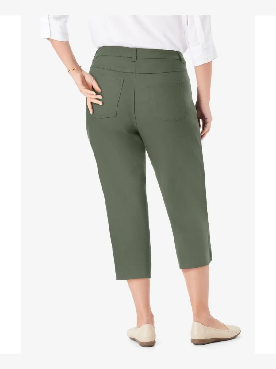 Женские джинсы-капри Within Stretch Denim с пятью карманами Woman Within — изображение 2 из 3, оливковый зеленый