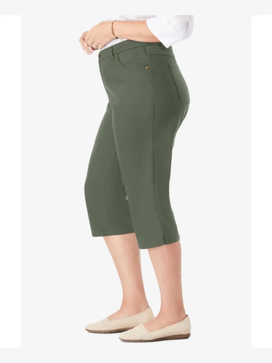 Женские джинсы-капри Within Stretch Denim с пятью карманами Woman Within — изображение 3 из 3, оливковый зеленый