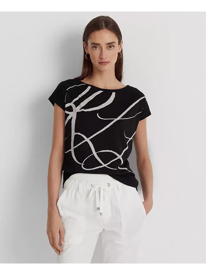 Футболка с коротким рукавом и принтом логотипа Lauren Ralph Lauren — изображение 1 из 5, черный