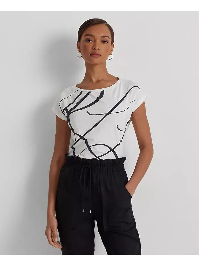 Топ с короткими рукавами и принтом логотипа Lauren Ralph Lauren