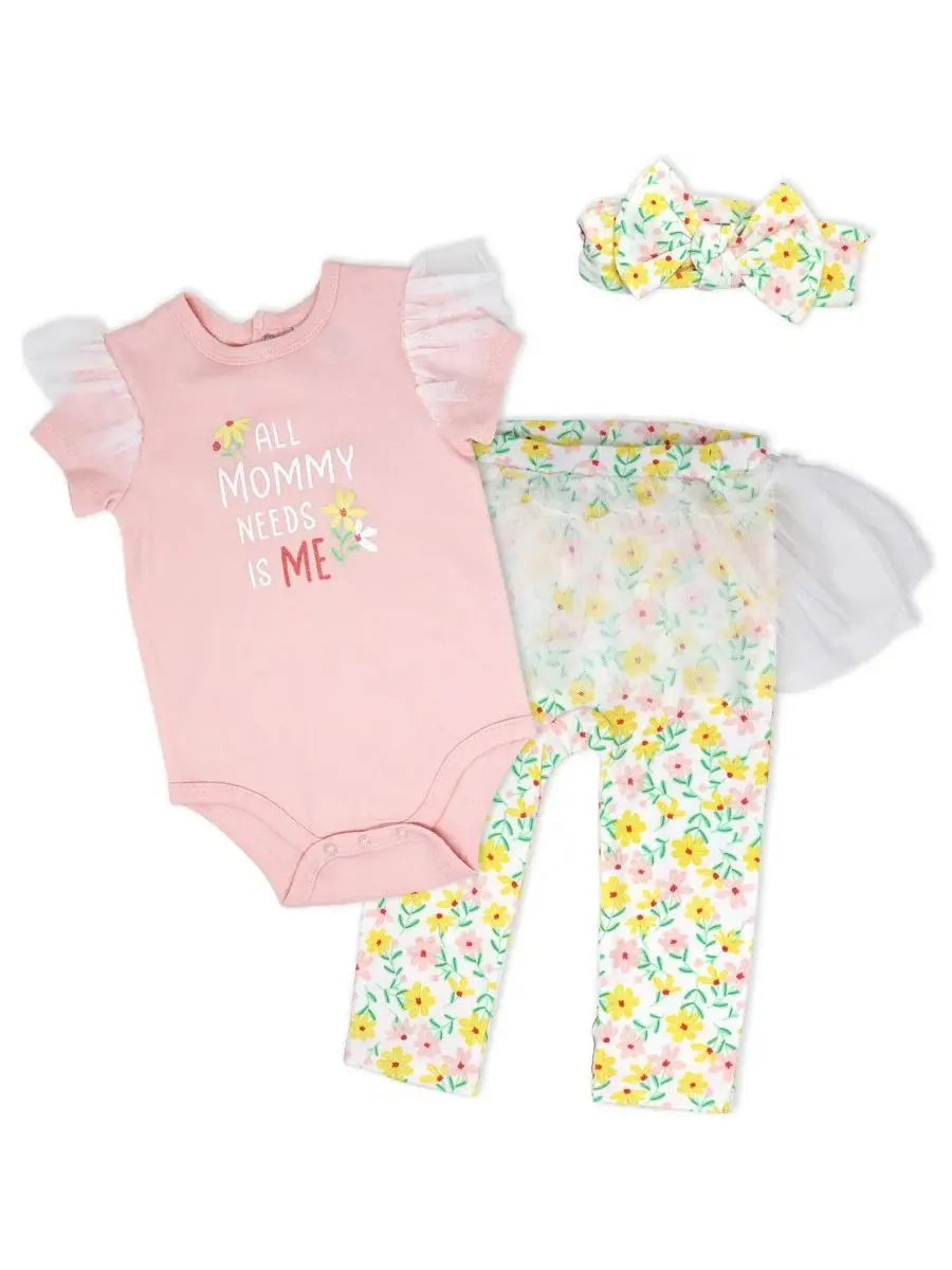 Комплект боди с коротким рукавом, леггинсов и повязки с тюлем Baby Mode
