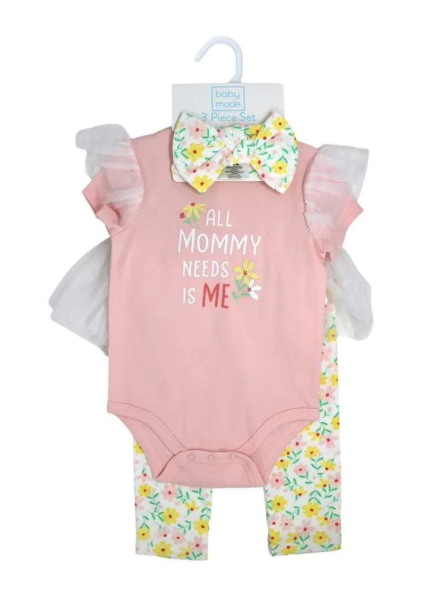 Комплект боди с коротким рукавом, леггинсов и повязки с тюлем Baby Mode — изображение 2 из 5, розовый белый