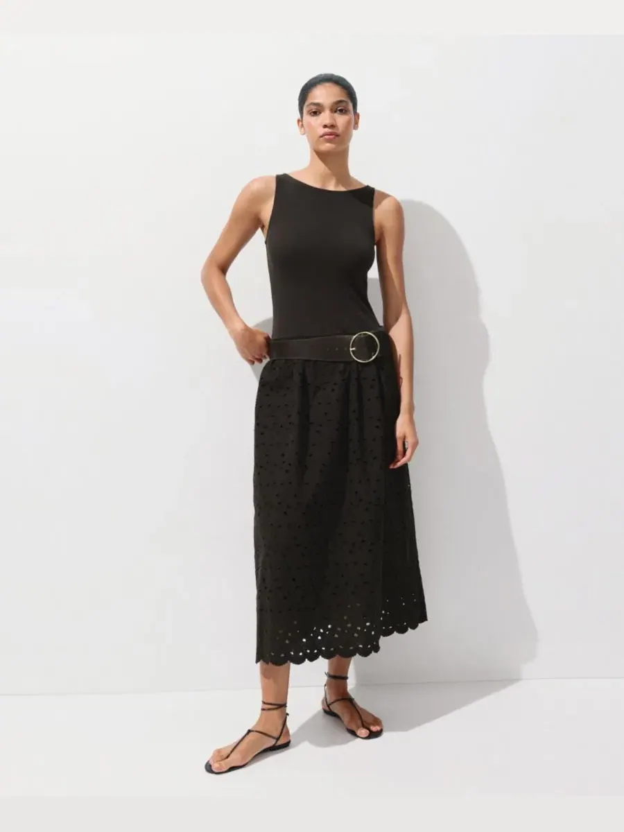 Платье-трапеция без рукавов с вышивкой Openwork Embroidered Combined Dress MANGO — изображение 7 из 7, коричневый