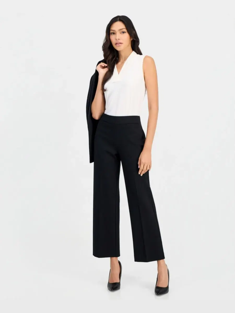 Брюки прямого кроя с широкой штаниной Anne Klein Essentials — изображение 4 из 4, черный