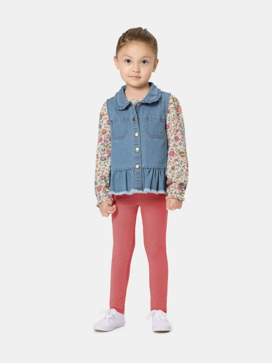 Комплект из джинсового жилета, топа с длинным рукавом и леггинсов, Toddler Girls' 2T-5T Kids — синий