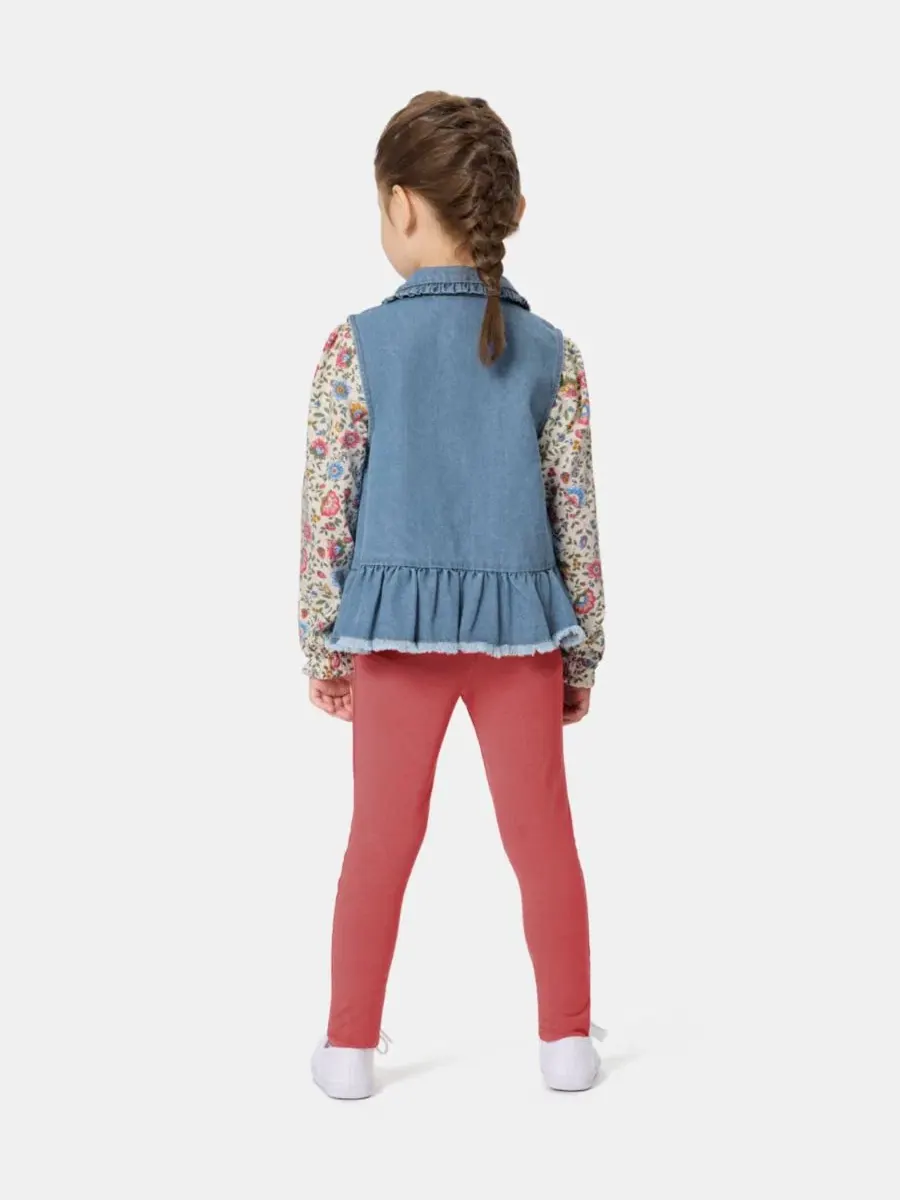Комплект из джинсового жилета, топа с длинным рукавом и леггинсов, Toddler Girls' 2T-5T Kids — изображение 3 из 9