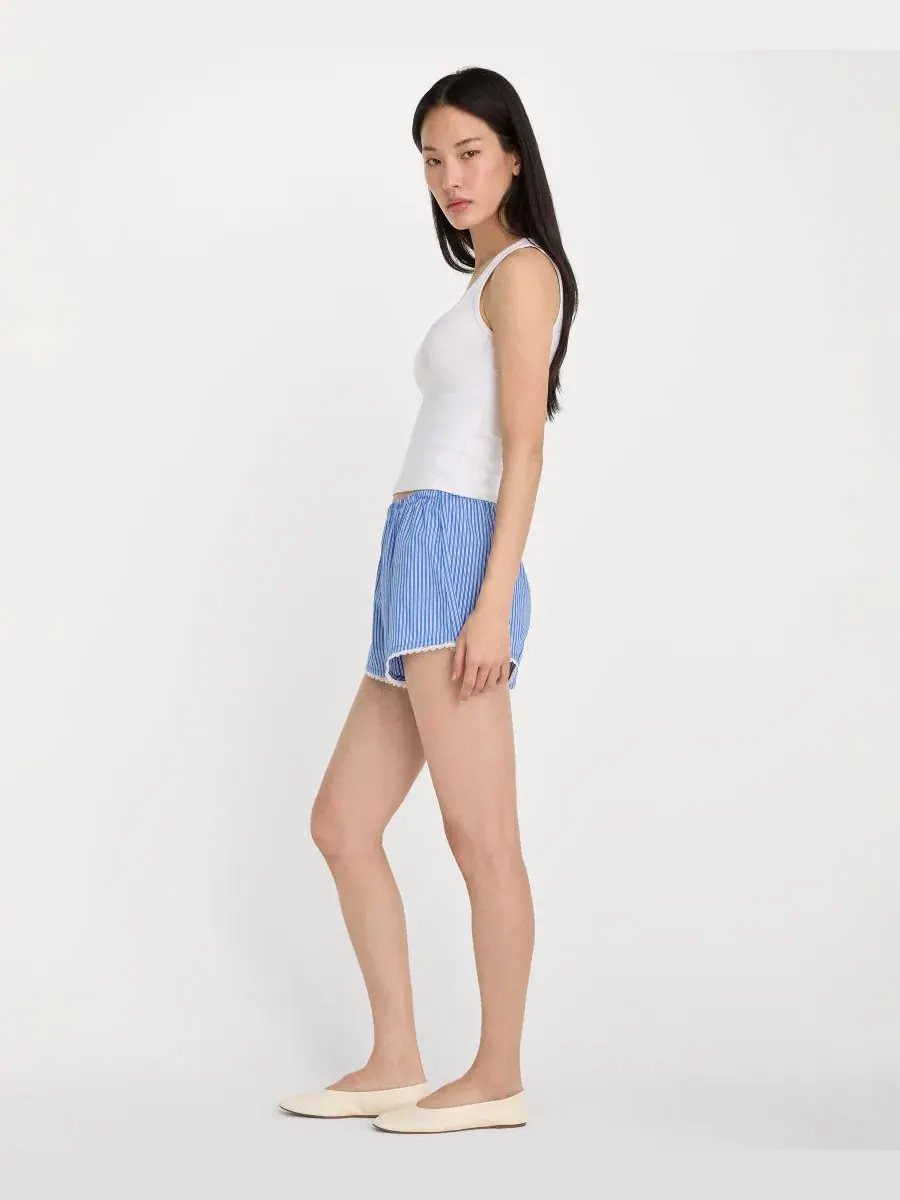 Женские боксеры с кружевной отделкой, модель Lace-Trimmed Boxer Shorts Good American — изображение 3 из 4, синий белый