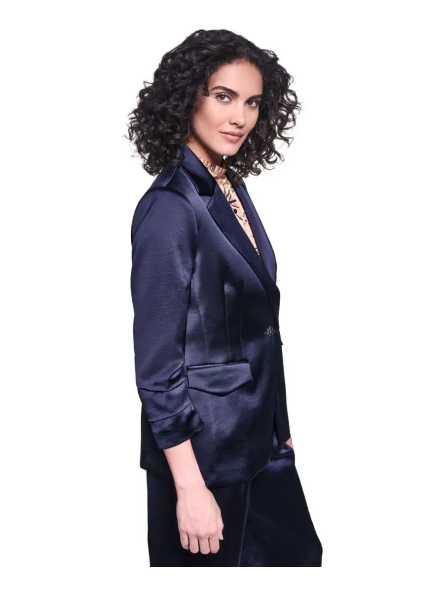 Жакет с воротником и одним пуговицей, с рукавом 3/4, модель Satin 3/4-Sleeve Collared One-button — изображение 3 из 13