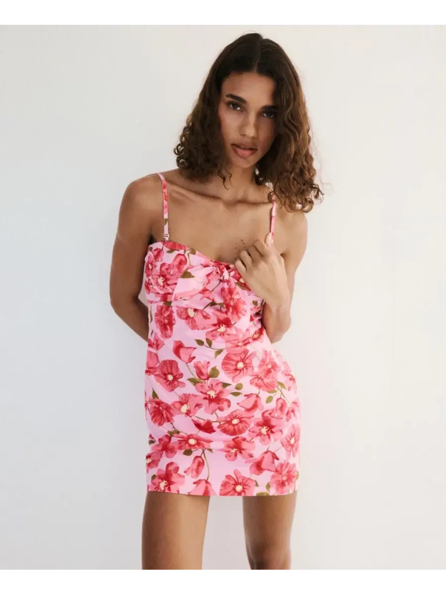 Платье с принтом Bow Floral MANGO — изображение 7 из 7, фуксия