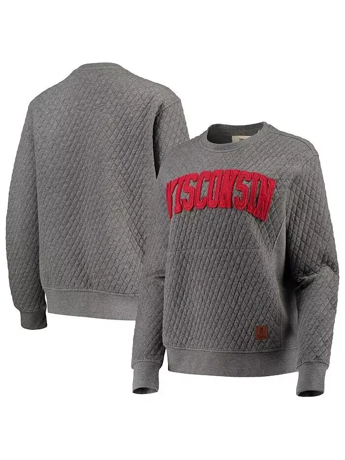 Женский стеганый пуловер с капюшоном Heather Charcoal Wisconsin Badgers Moose Pressbox — серый