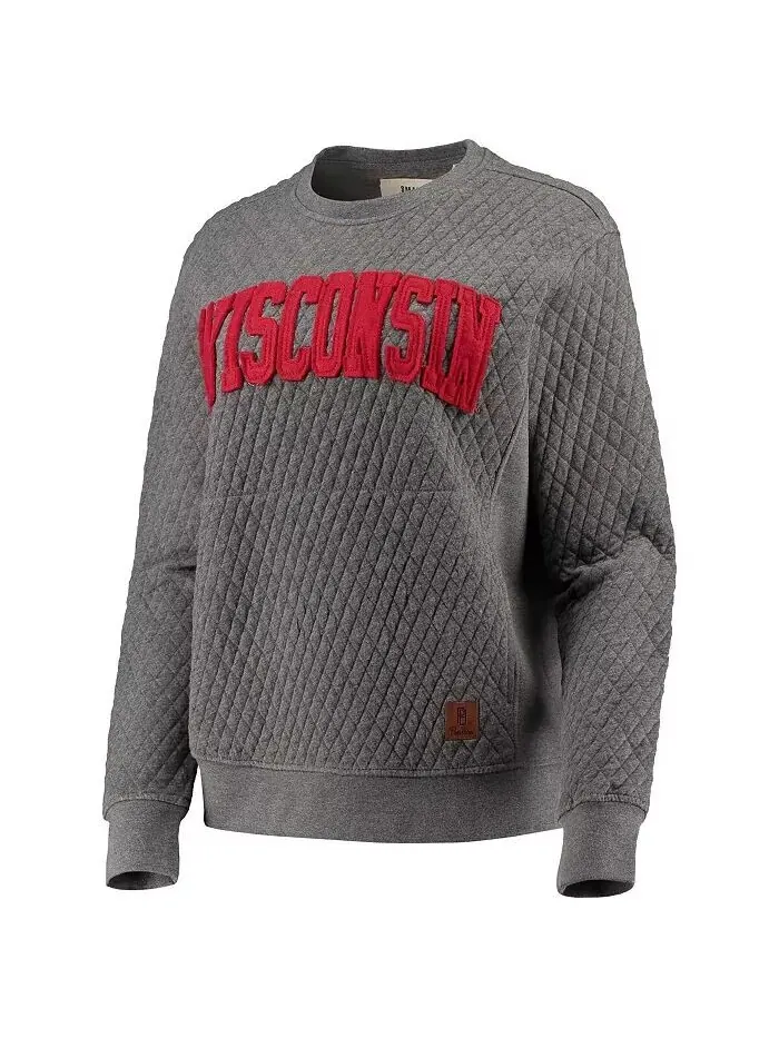 Женский стеганый пуловер с капюшоном Heather Charcoal Wisconsin Badgers Moose Pressbox — изображение 3 из 4, темно-серый