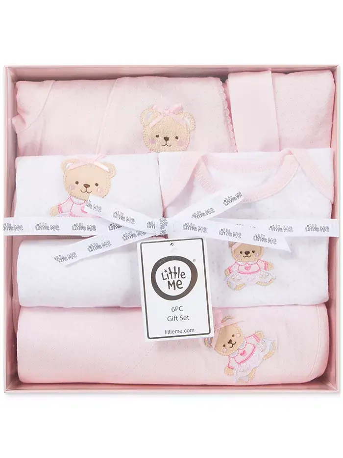Подарочный набор для девочек "Sweet Bear" из хлопка, 6 предметов Little Me — изображение 3 из 7, розовый