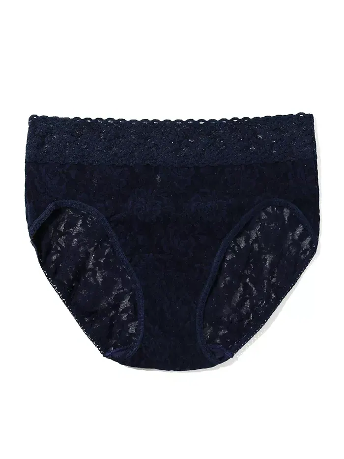 Женские фирменные кружевные трусики-слипы на французском языке Hanky Panky — изображение 2 из 5, темно-синий