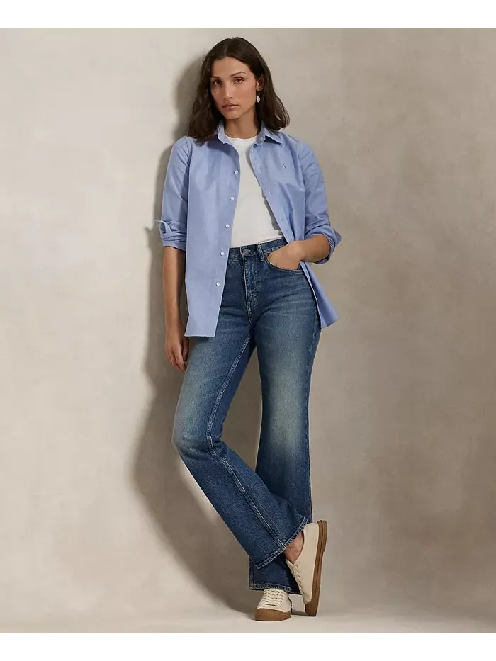 Женская облегающая рубашка Oxford с эластичной тканью Polo Ralph Lauren — изображение 2 из 5, синий