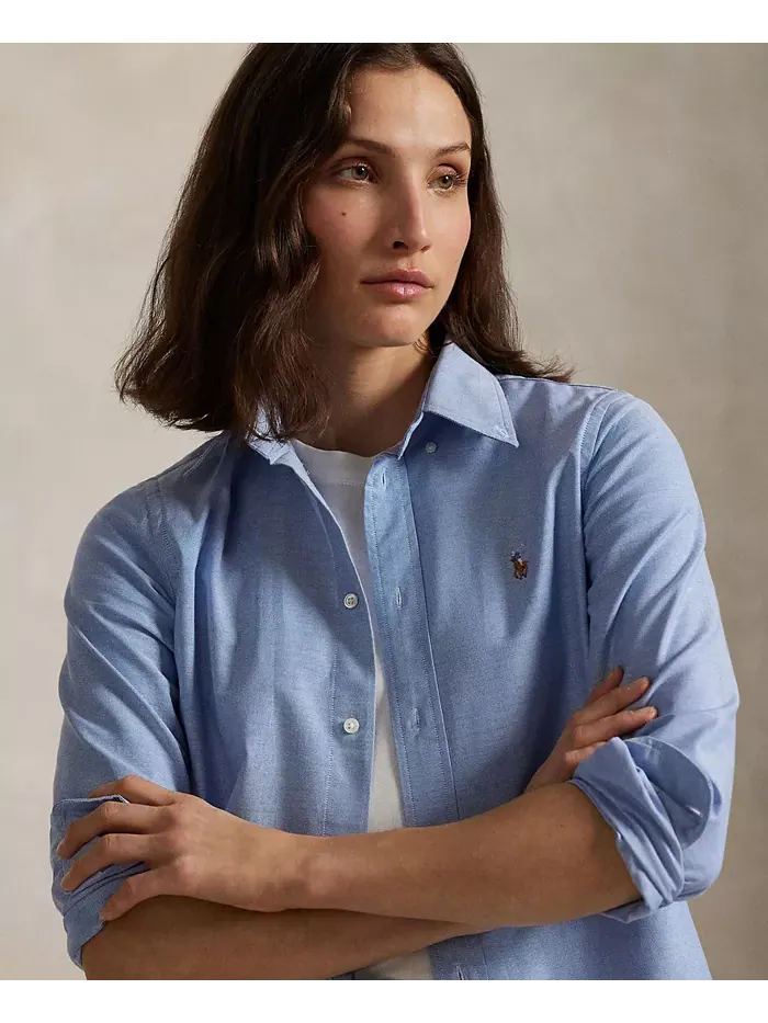 Женская облегающая рубашка Oxford с эластичной тканью Polo Ralph Lauren — изображение 4 из 5, синий