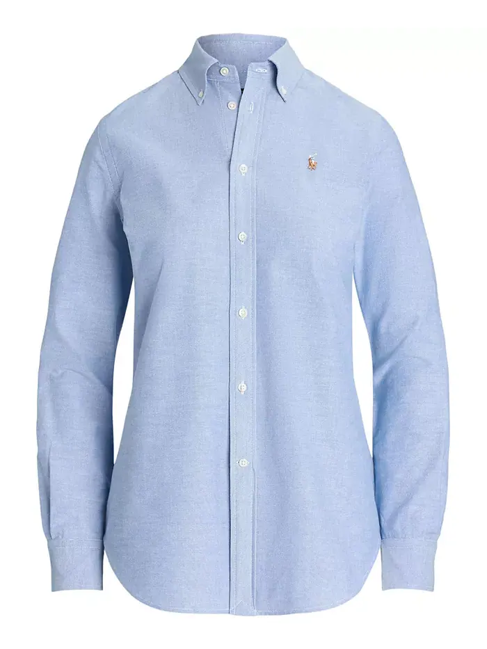 Женская облегающая рубашка Oxford с эластичной тканью Polo Ralph Lauren — изображение 5 из 5, синий
