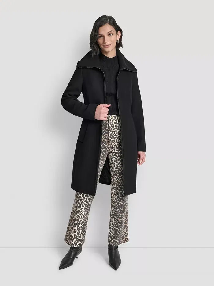 Пальто Petite с поясом и молнией спереди DKNY — изображение 2 из 8, черный
