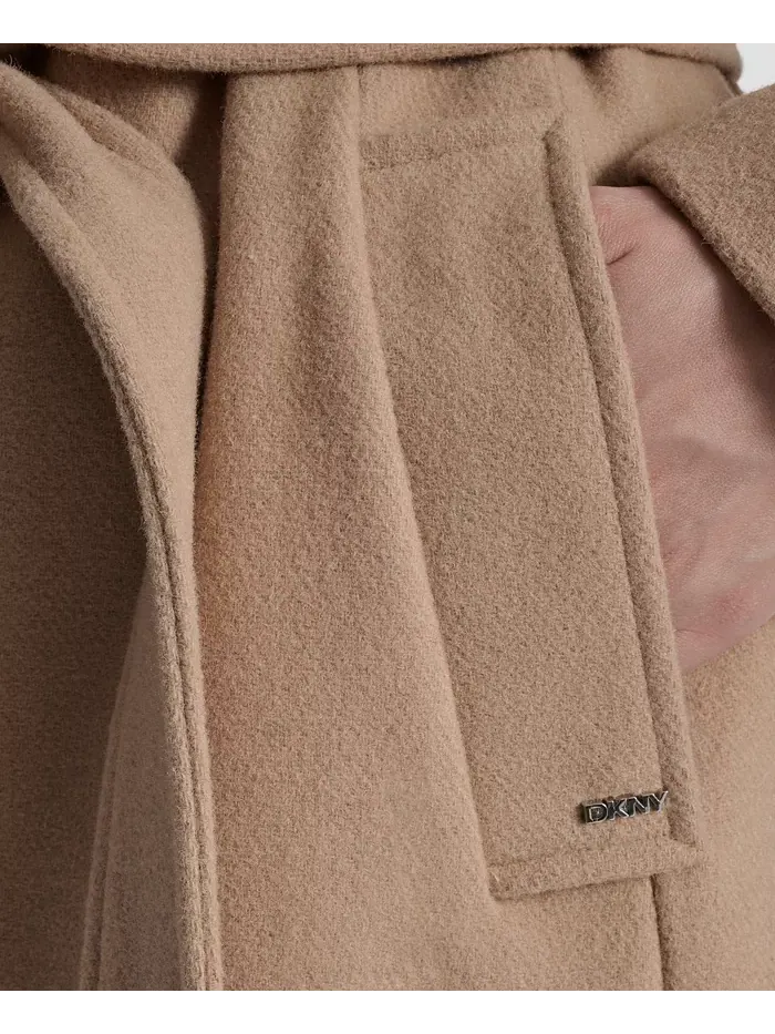 Пальто Petite с поясом и молнией спереди DKNY — изображение 6 из 7, коричневый