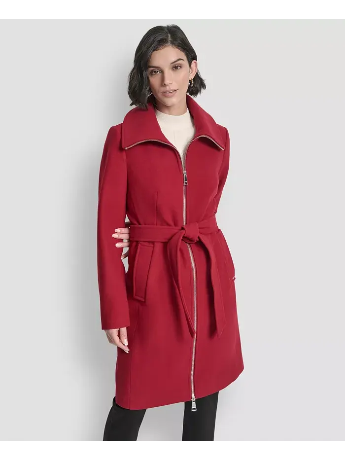Пальто Petite с поясом и молнией спереди DKNY