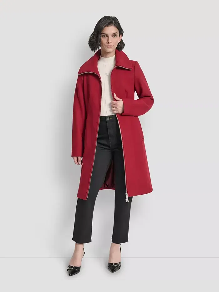 Пальто Petite с поясом и молнией спереди DKNY — изображение 2 из 8
