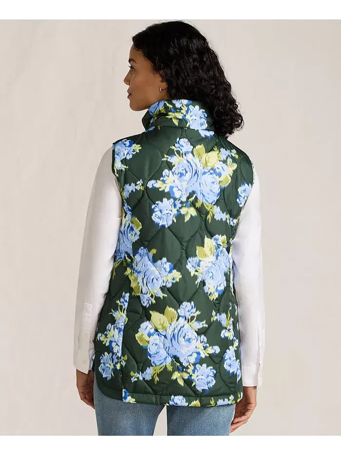 Женская стеганая утепленная безрукавка Print FeatherFree Lands' End — изображение 3 из 4, зеленый