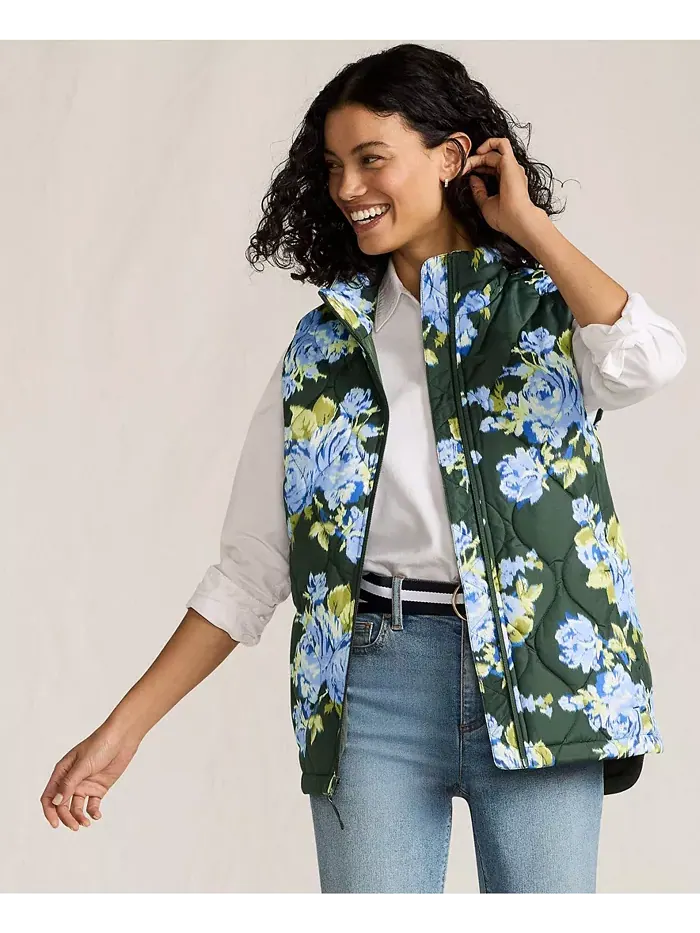 Женская стеганая утепленная безрукавка Print FeatherFree Lands' End — изображение 4 из 4, зеленый