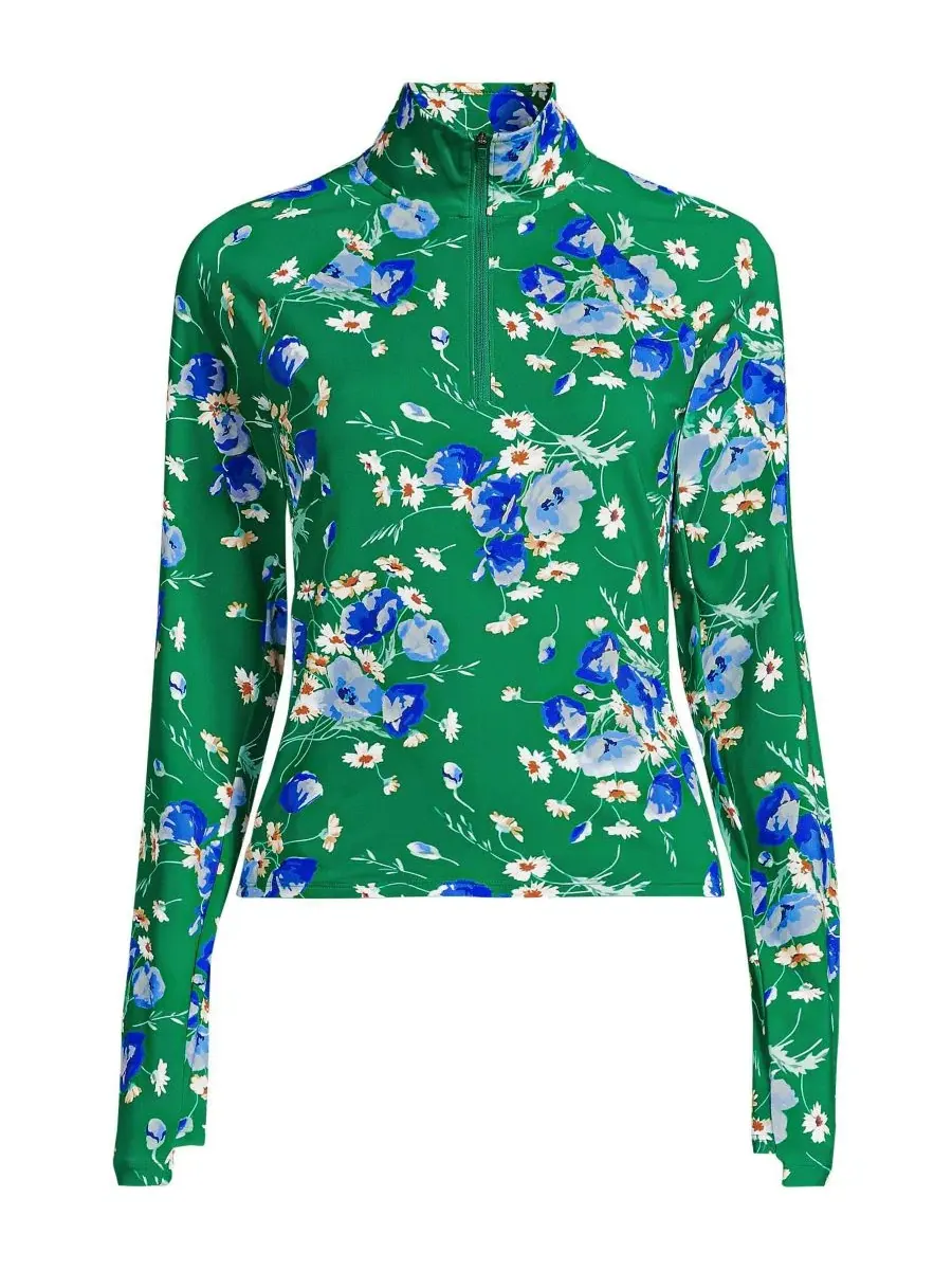Женская рашгарда с длинным рукавом, с принтом, SunShade UPF 50 Quarter Zip Lands' End