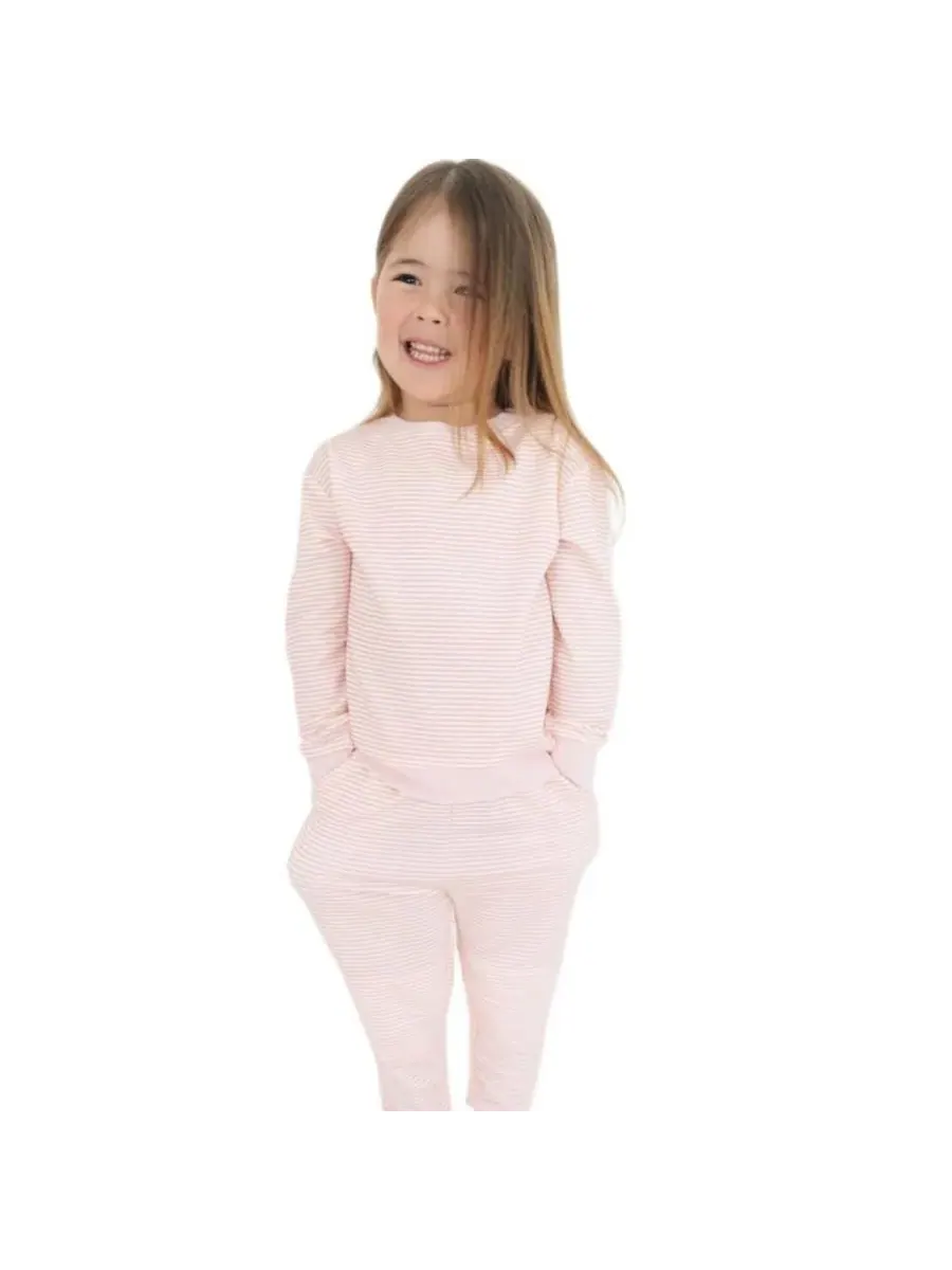 Комплект пижамы Bamboo Sweatsuit Peony Stripe Motette — изображение 2 из 7, розовый белый