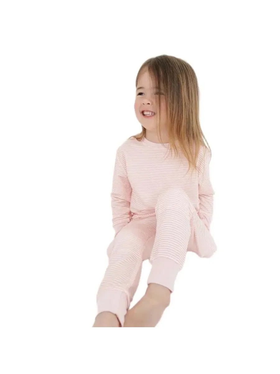 Комплект пижамы Bamboo Sweatsuit Peony Stripe Motette — изображение 3 из 7, розовый белый