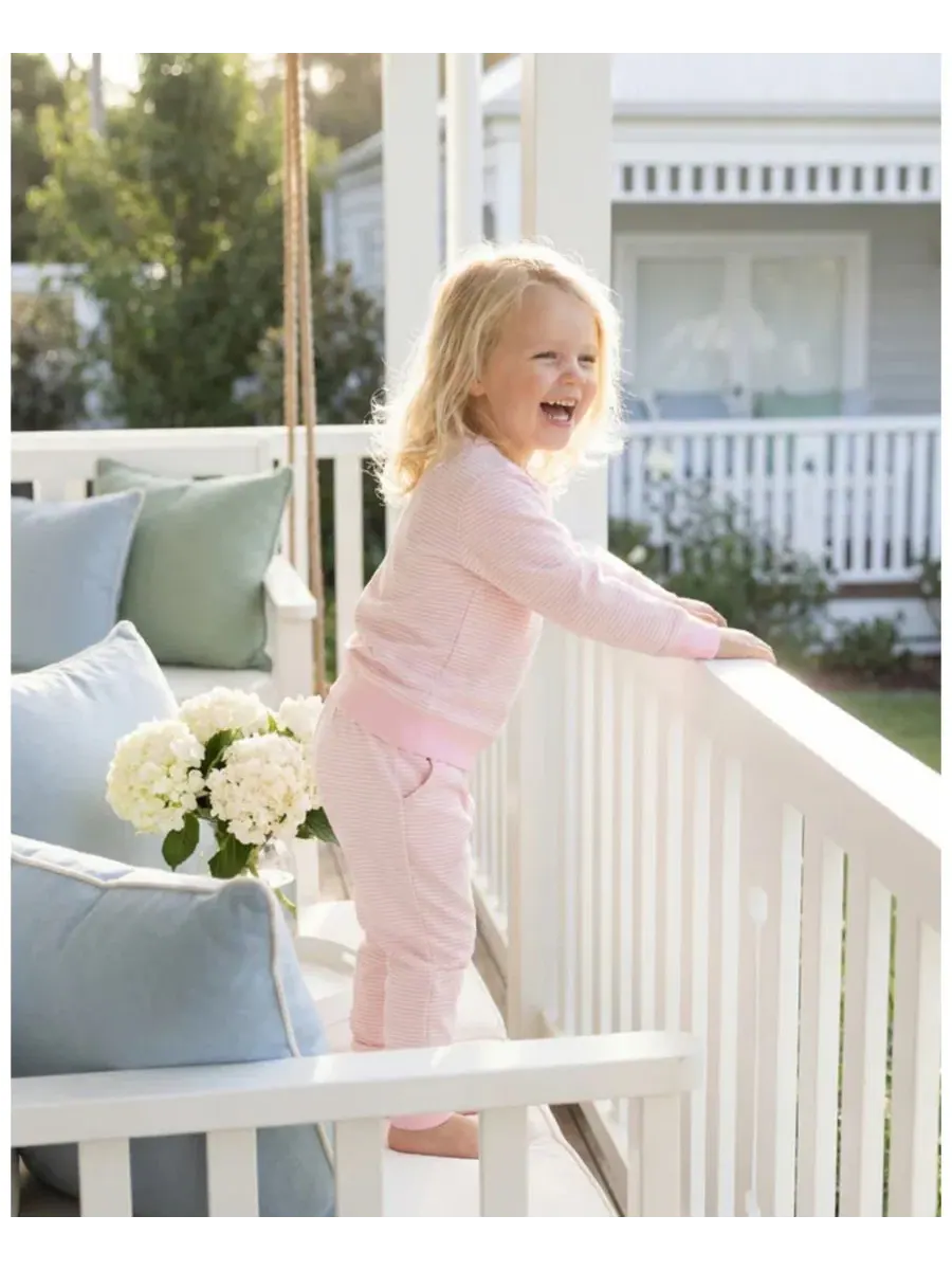 Комплект пижамы Bamboo Sweatsuit Peony Stripe Motette — изображение 5 из 7, розовый белый