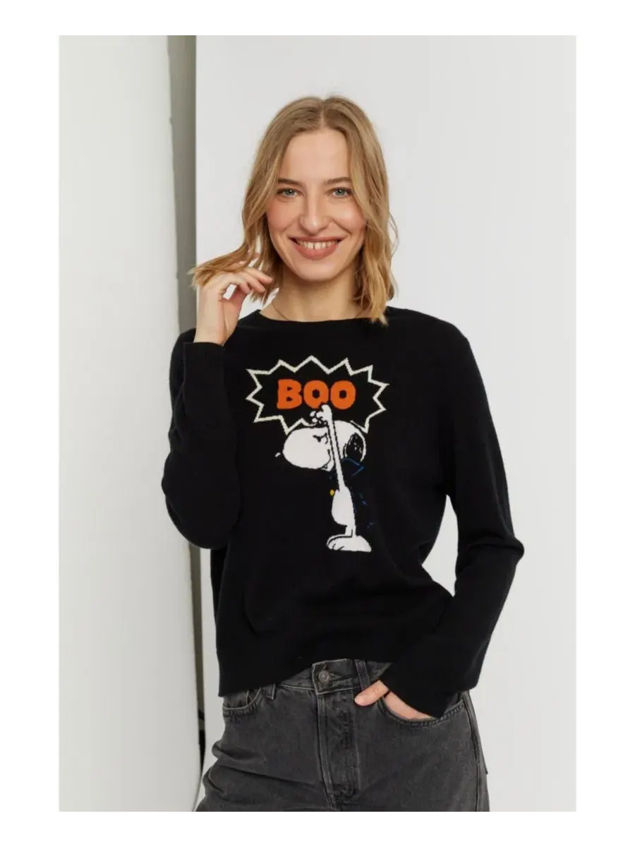 Женский свитер из шерсти и кашемира с интарсией Snoopy Boo Chinti & Parker — изображение 4 из 5, черный
