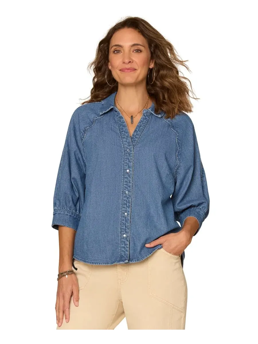 Рубашка с воротником и пуговицами, модель Petite Collared Button-Down Shirt Democracy