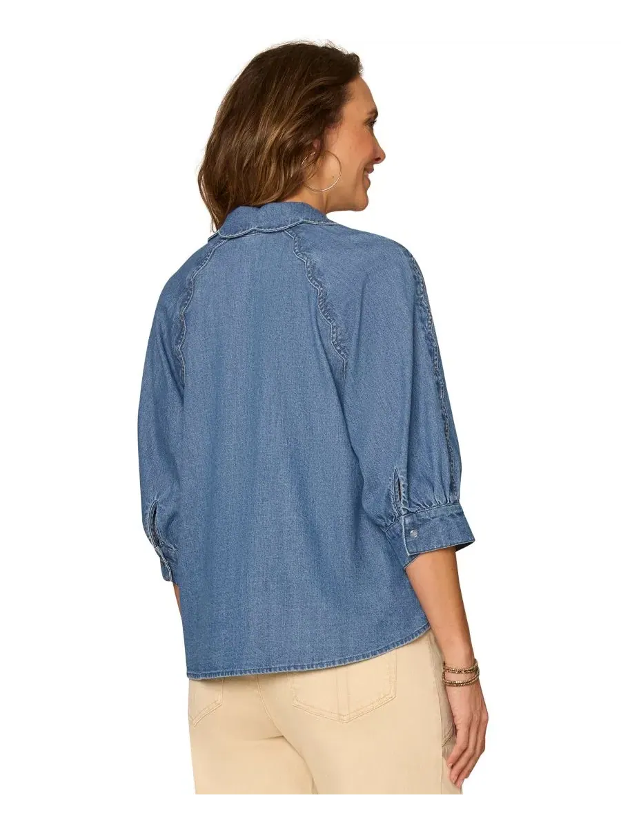 Рубашка с воротником и пуговицами, модель Petite Collared Button-Down Shirt Democracy — изображение 3 из 3, синий