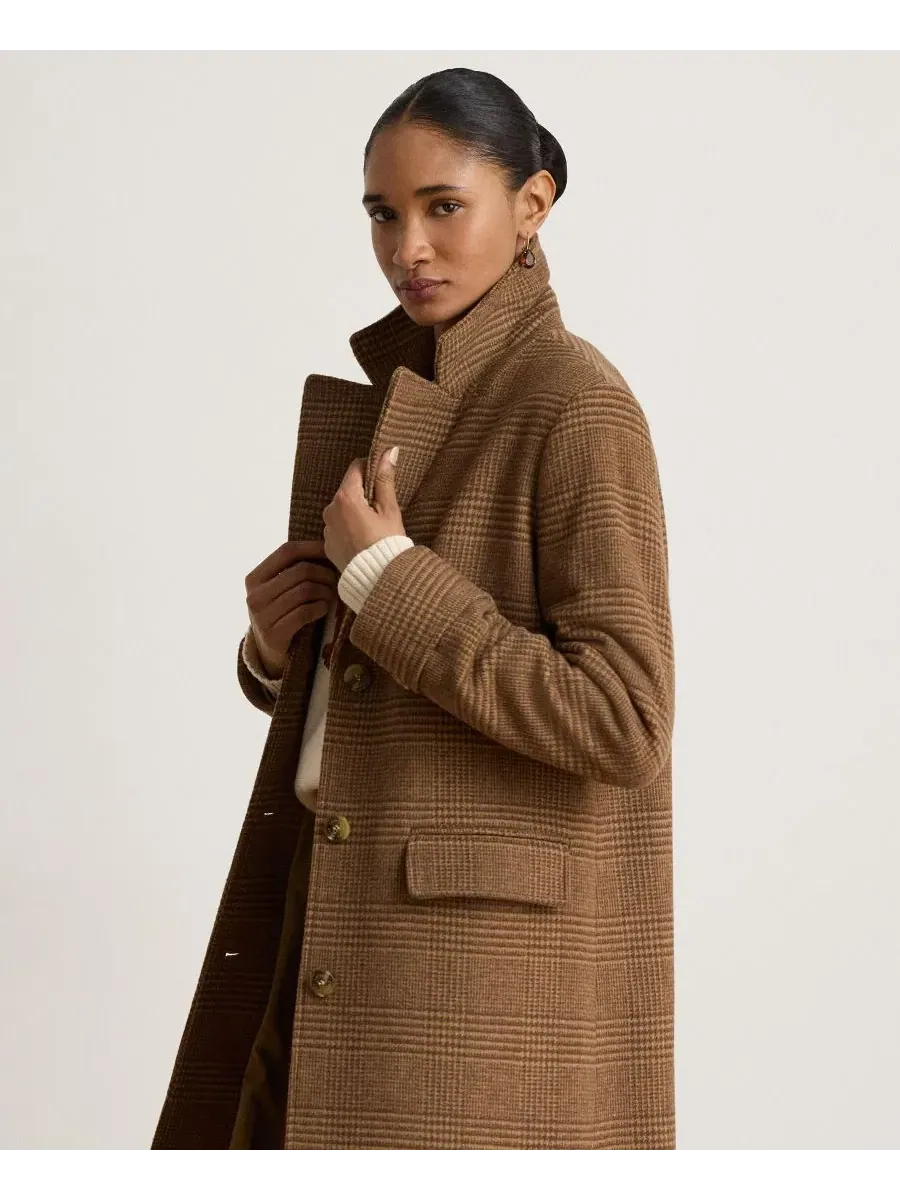 Пальто-рифер из шерстяной смеси Glen Plaid Lauren Ralph Lauren — изображение 2 из 5, коричневый