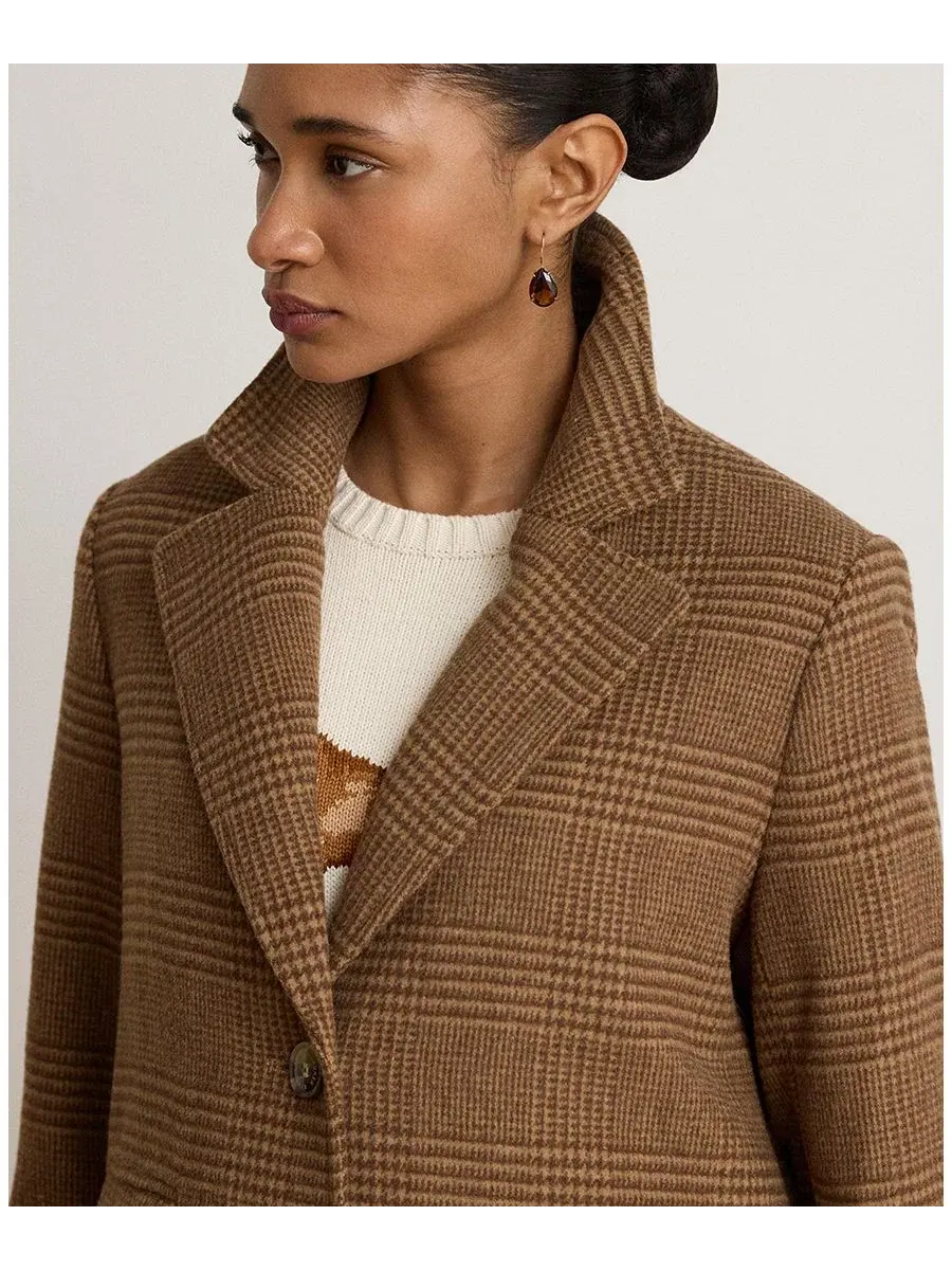 Пальто-рифер из шерстяной смеси Glen Plaid Lauren Ralph Lauren — изображение 3 из 5, коричневый