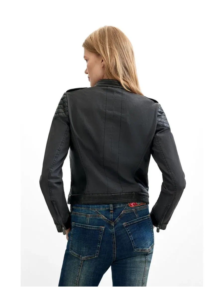 Куртка из кожзаменителя с воротником-стойкой и поясом Desigual — изображение 2 из 5, черный
