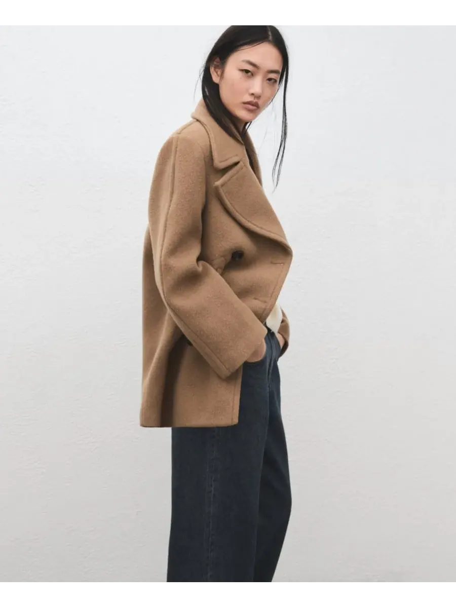 Женское двубортное шерстяное пальто Manteco MANGO — изображение 4 из 7, коричневый