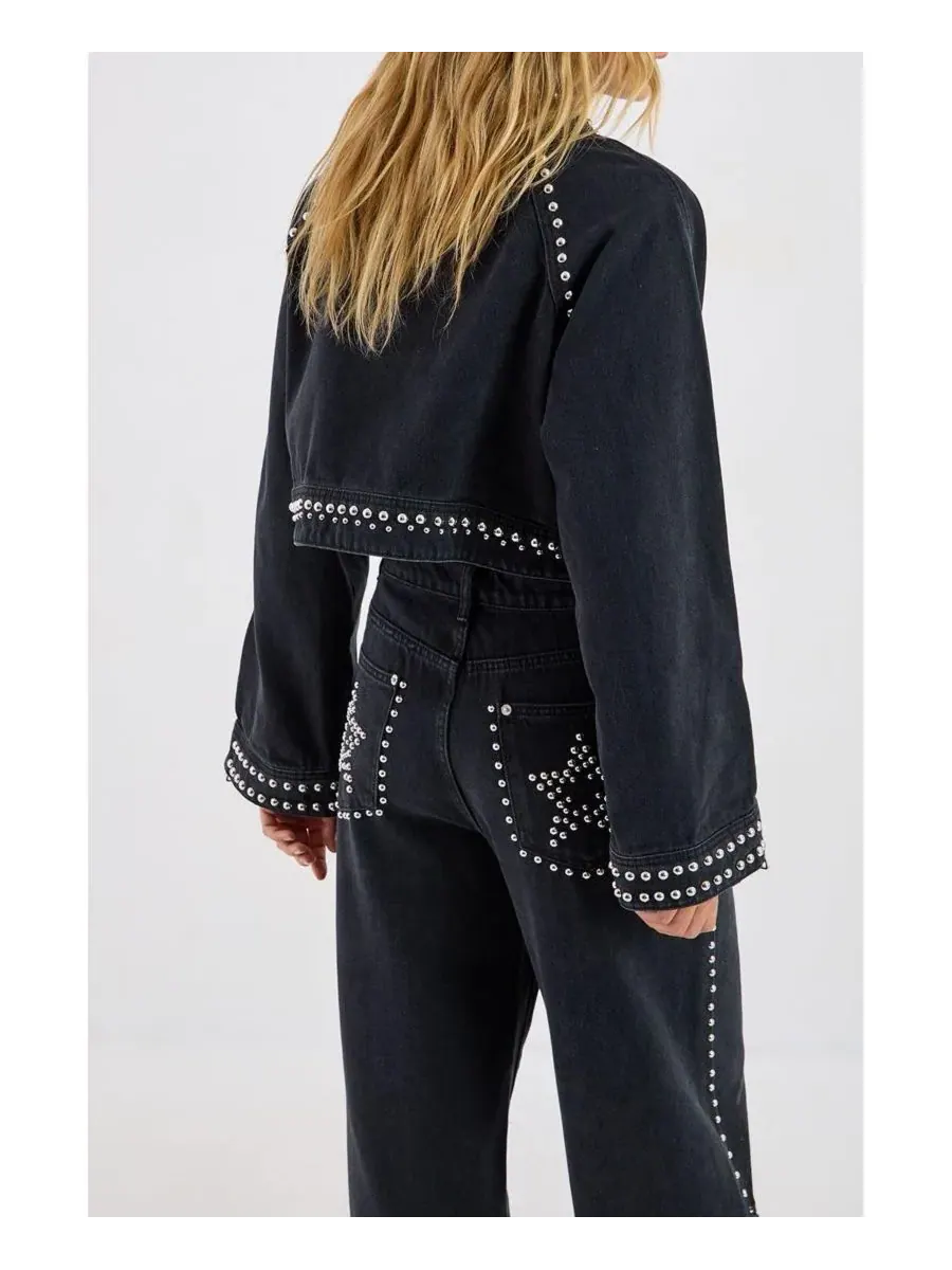 Женская джинсовая куртка с заклепками Nasty Gal — изображение 5 из 7, черный