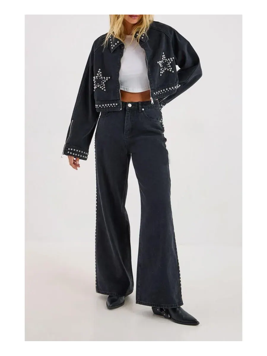 Женская джинсовая куртка с заклепками Nasty Gal — изображение 6 из 7, черный