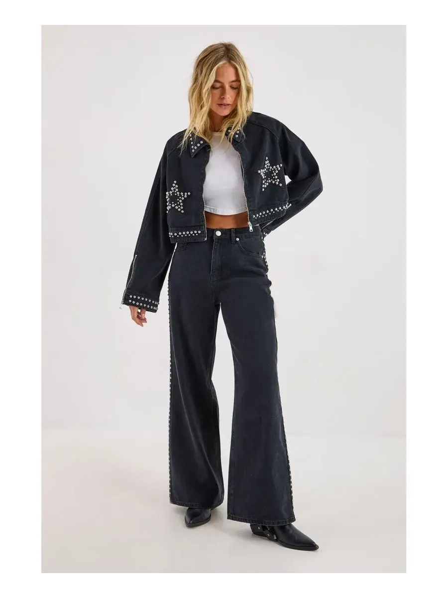 Женская джинсовая куртка с заклепками Nasty Gal — изображение 7 из 7, черный