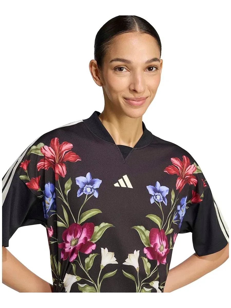 Платье для тренировок с флоральным принтом adidas x FARM Rio — изображение 3 из 5, черный/кремовый белый