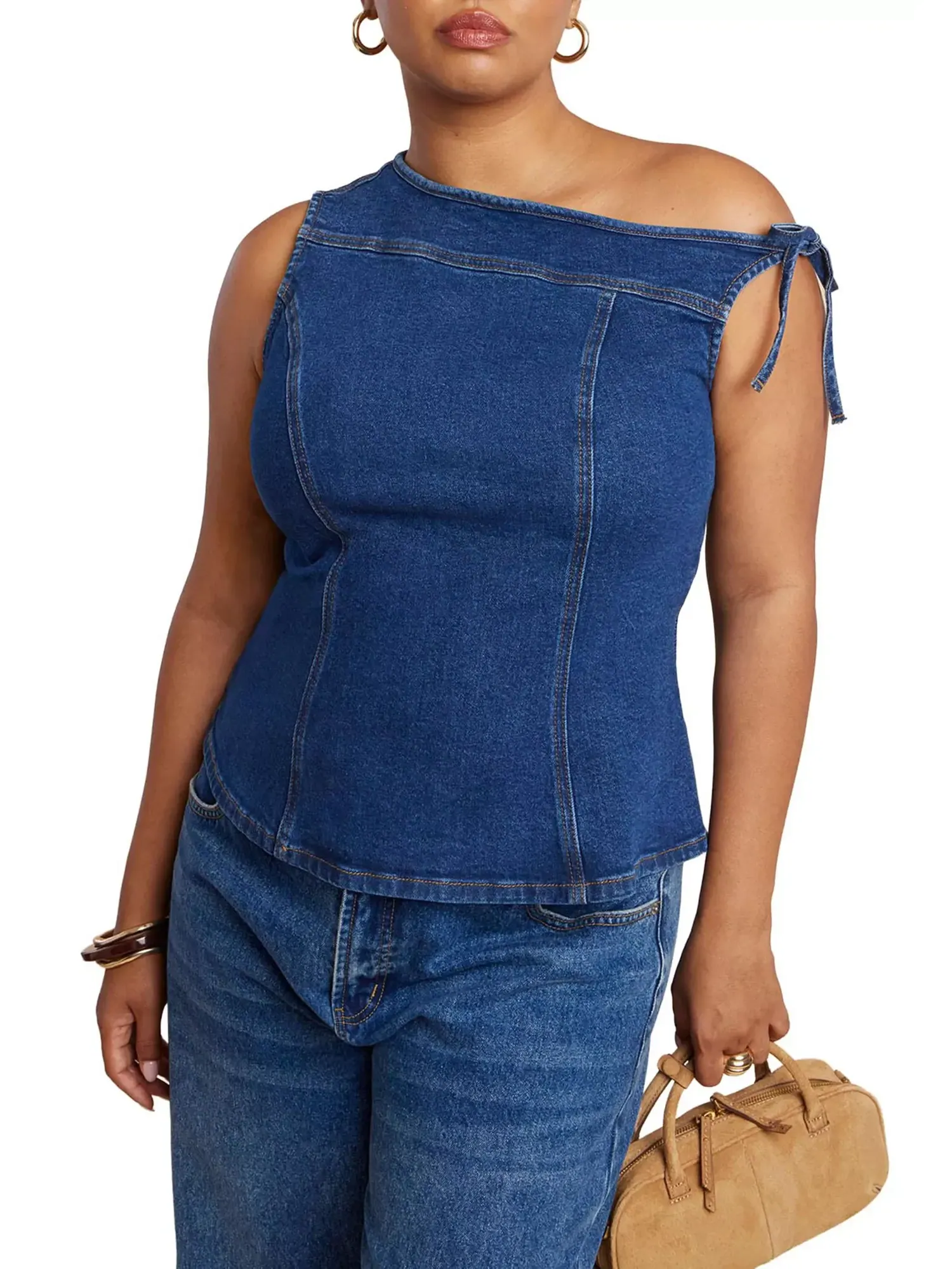 Топ джинсовый ELOQUII Plus Size Asym