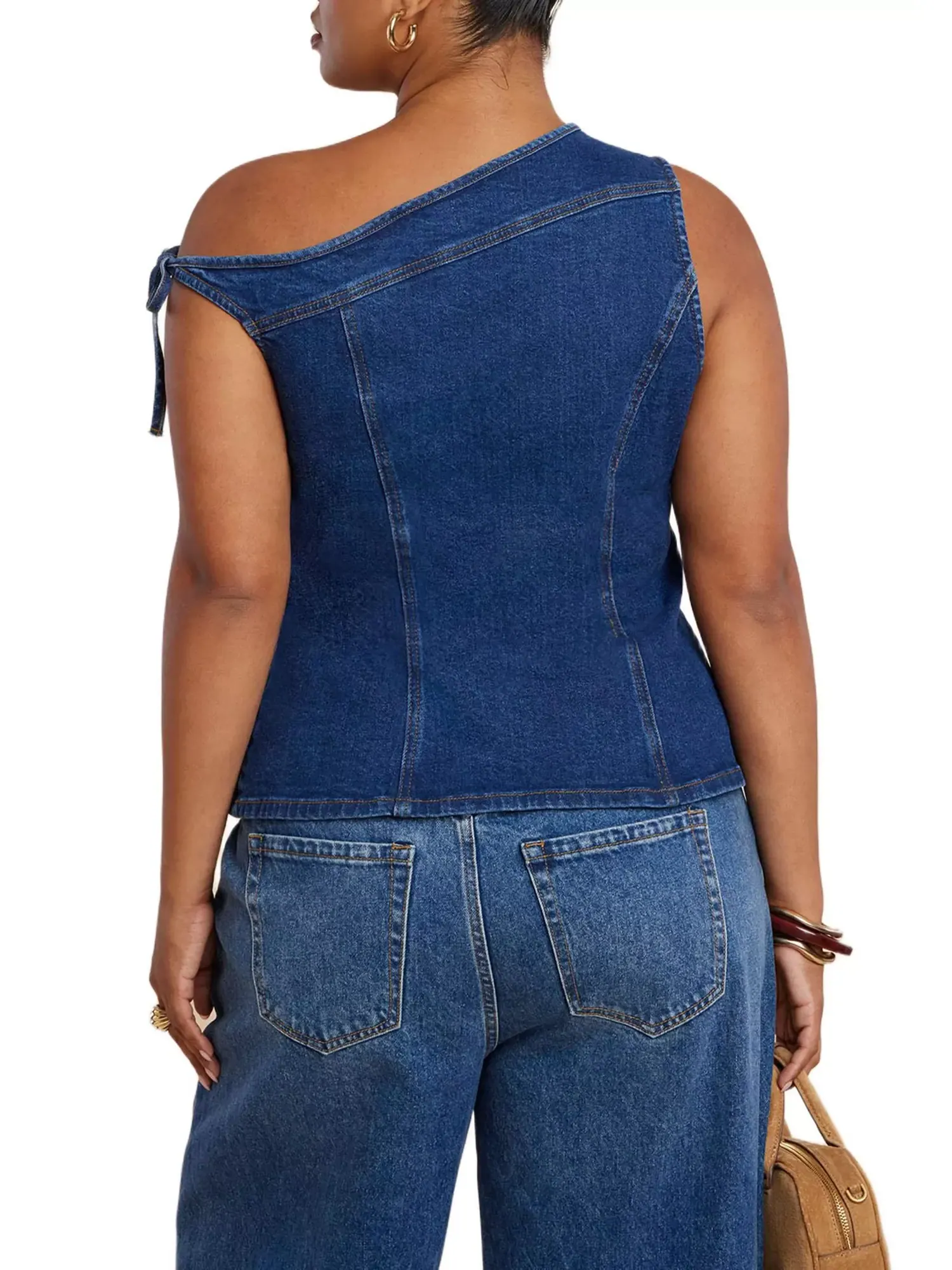 Топ джинсовый ELOQUII Plus Size Asym — изображение 2 из 4, средняя отмывка