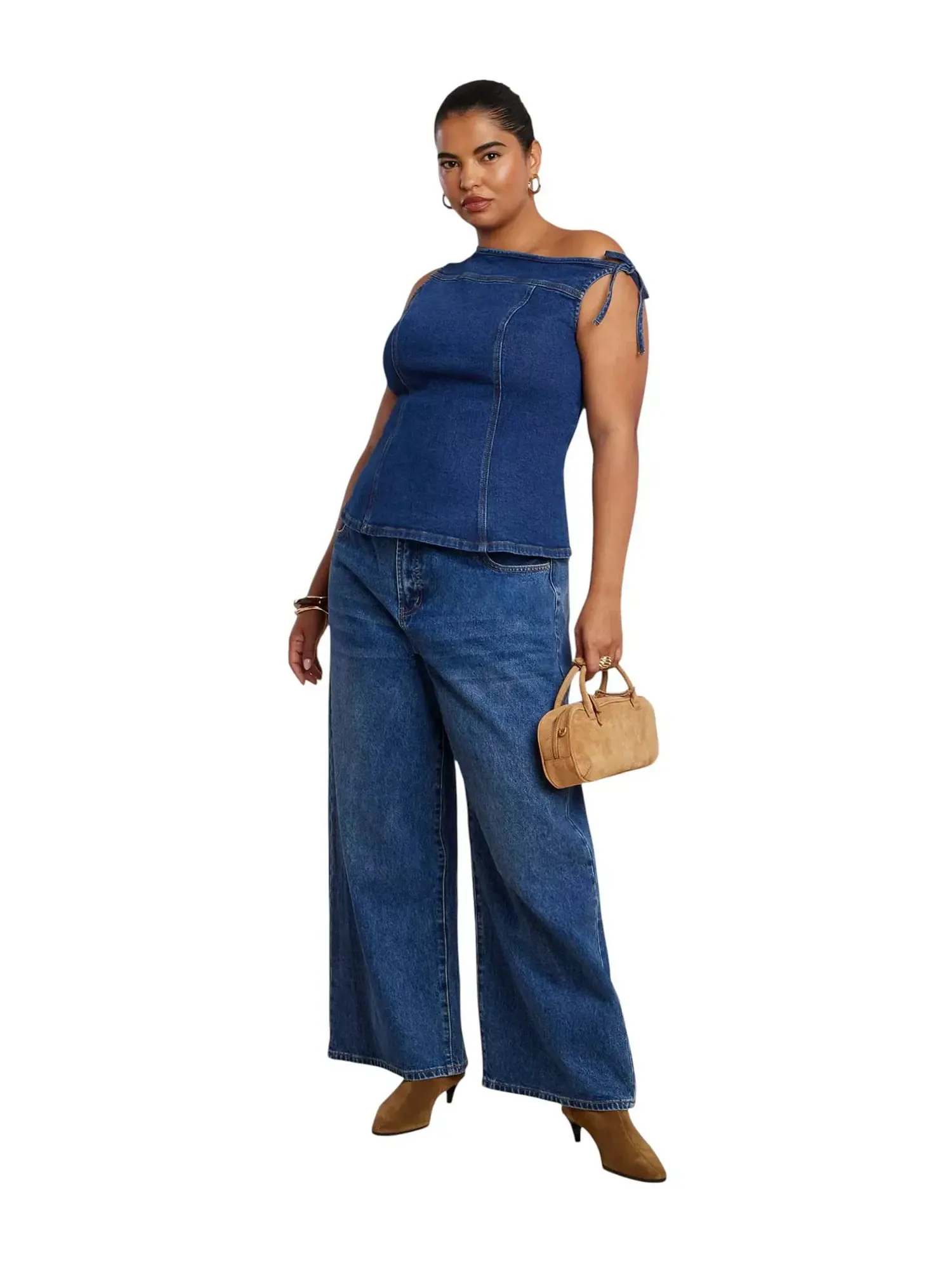 Топ джинсовый ELOQUII Plus Size Asym — изображение 4 из 4, средняя отмывка