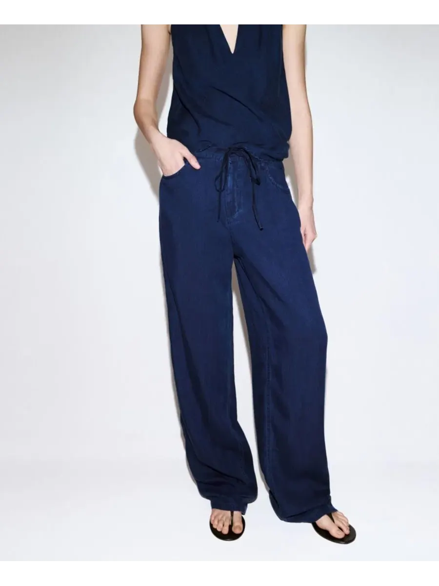 Джинсовые брюки с поясом-бантом Bow And Belt Denim Jeans MANGO — изображение 6 из 6, синий