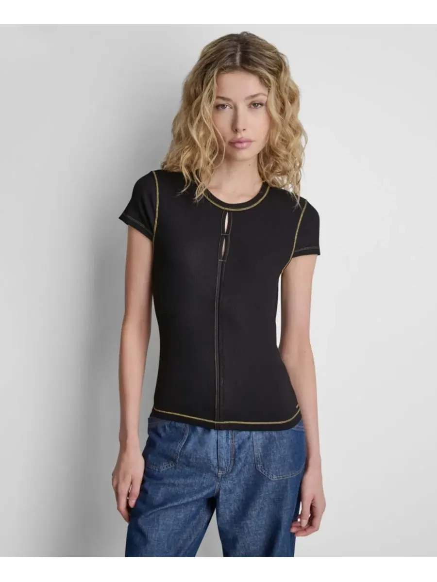 Топ с круглым вырезом и контрастной строчкой DKNY — изображение 1 из 4, черный