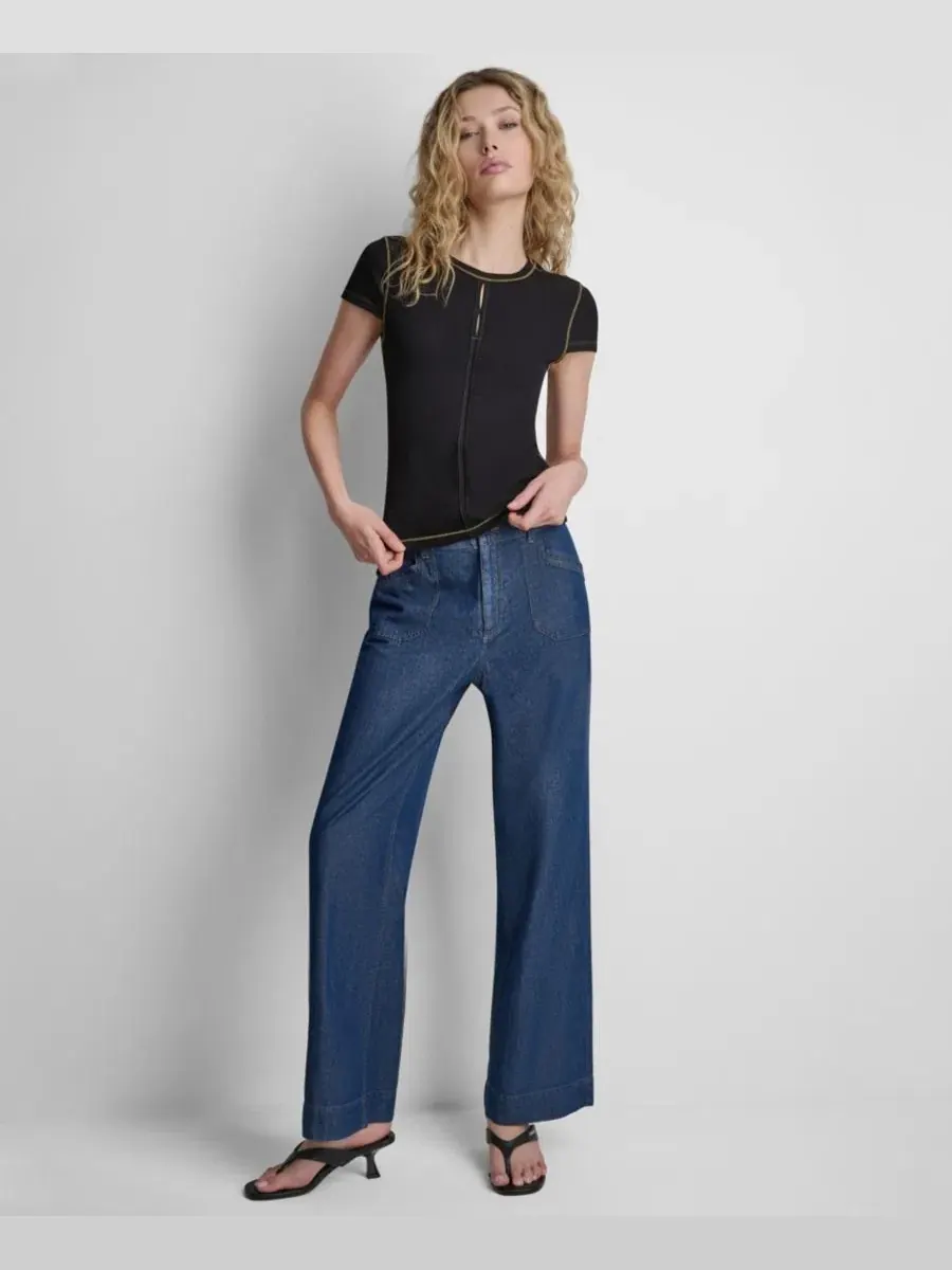 Топ с круглым вырезом и контрастной строчкой DKNY — изображение 2 из 4, черный
