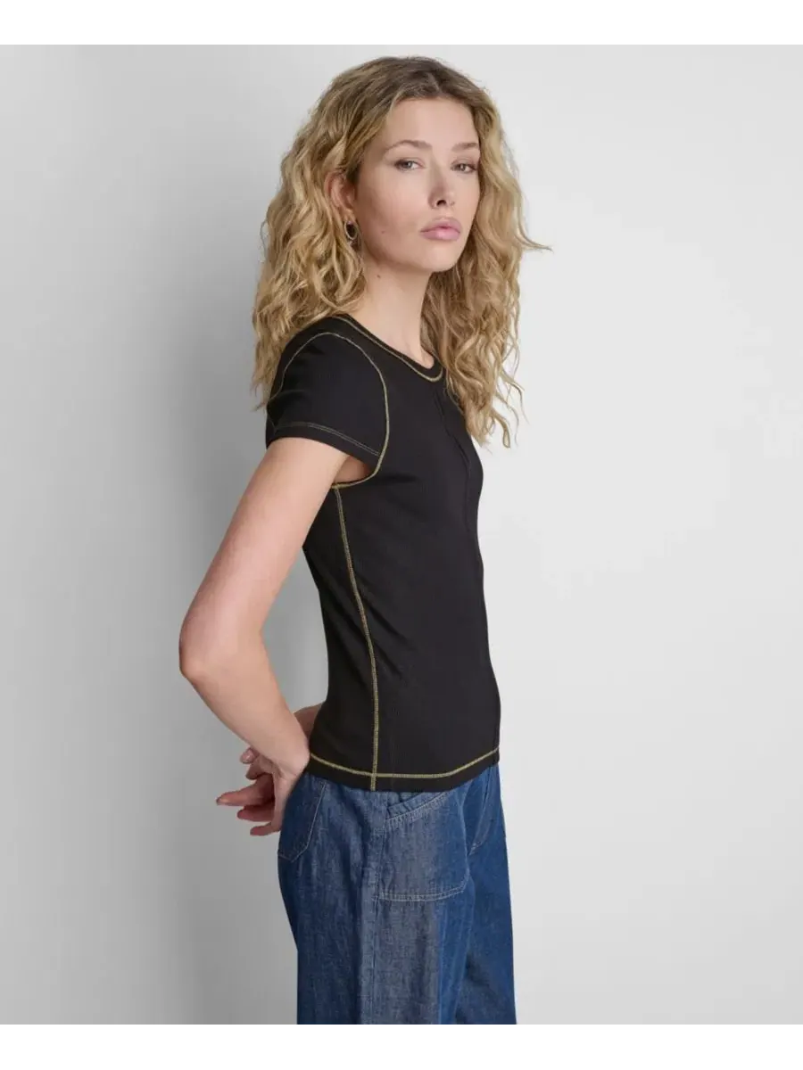 Топ с круглым вырезом и контрастной строчкой DKNY — изображение 3 из 4, черный