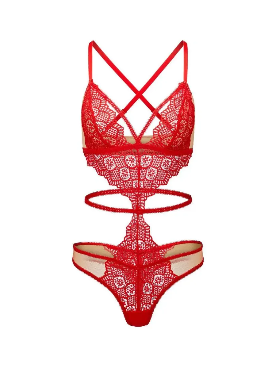 Комплект кружевного белья Gaelle Playsuit Adore Me — изображение 5 из 5, темный красный