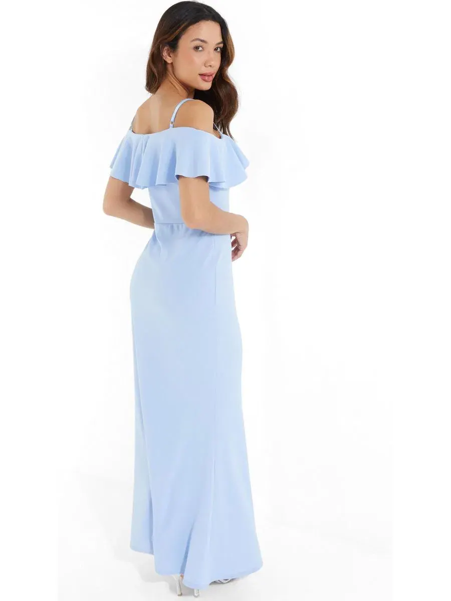 Платье макси с открытыми плечами без рукавов Scuba Crepe Cold Shoulder QUIZ — изображение 3 из 3, синий